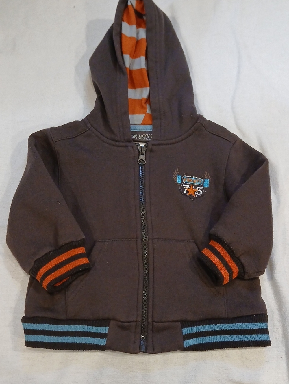Boyzwear By Nannette Brown Hooded Zip Sweatshirt with Orange & Blue Accents